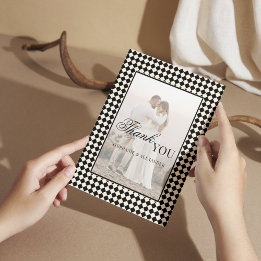 Black Checkered Old Money Photo Wedding Folded Tack Kort