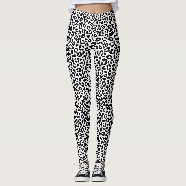 Black Cheetah Leopard Print Leggings (Framsida)