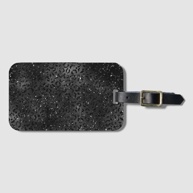 Black Cheetah Leopard Skin Print Mönster Animal Bagagebricka (Framsida horisontal)