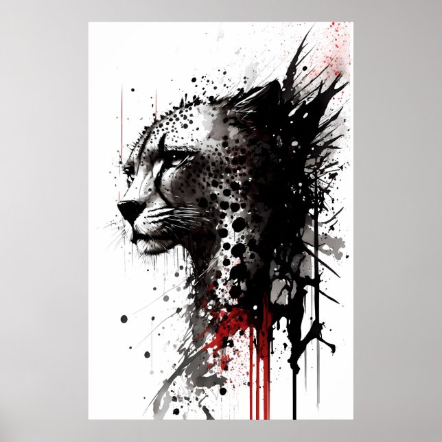 Bläck Cheetah Porträtt Poster (Framsidan)