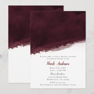 Black Cherry Watercolor Guld Modern Möhippa Inbjudningar