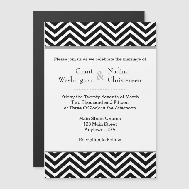 Black Chevron Magnetic Wedding-inbjudan Magnetisk Inbjudningskort (Fram/baksida)
