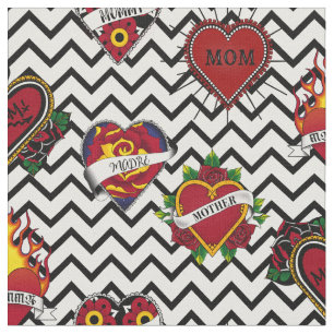 Black Chevron Mamma Tattoo Fabric Tyg