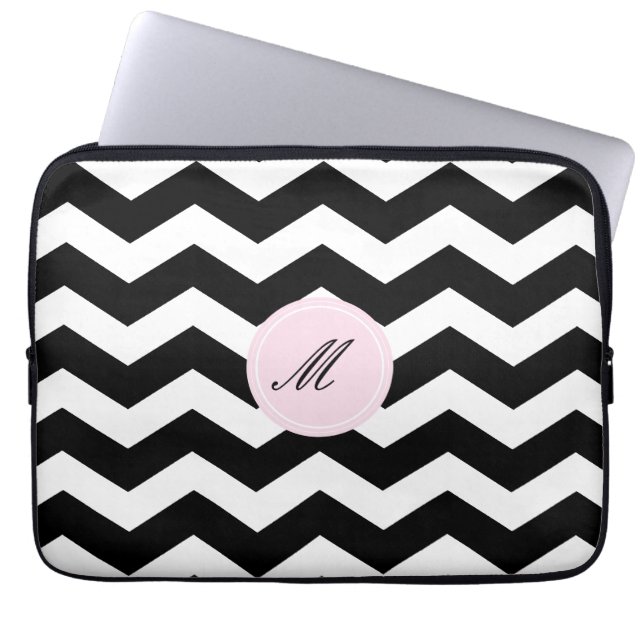 Black Chevron Mönster Laptop sleeve (Framsidan)