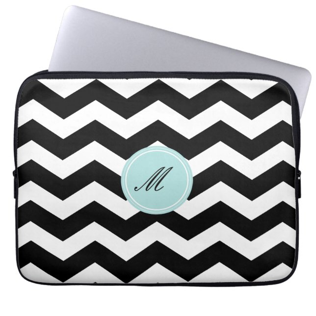 Black Chevron Mönster Laptop sleeve (Framsidan)