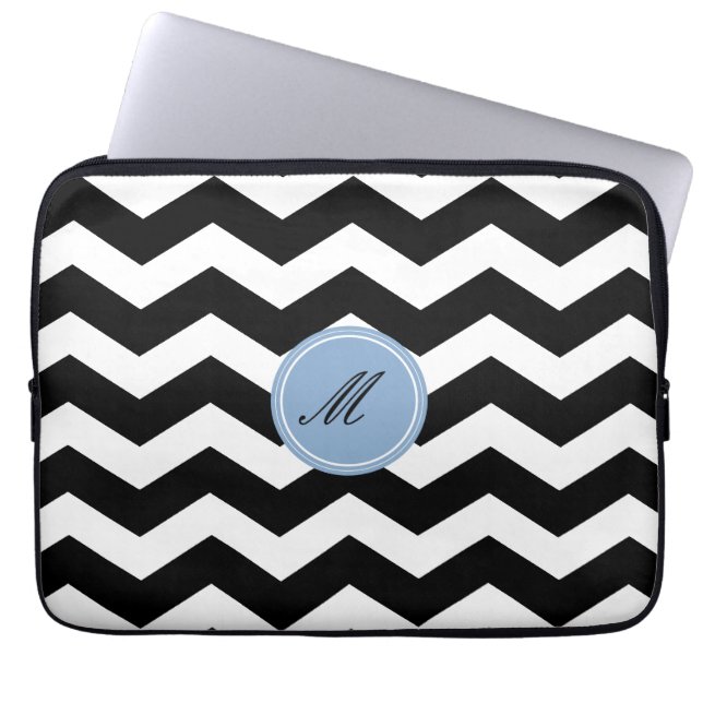 Black Chevron Mönster Laptop sleeve (Framsidan)