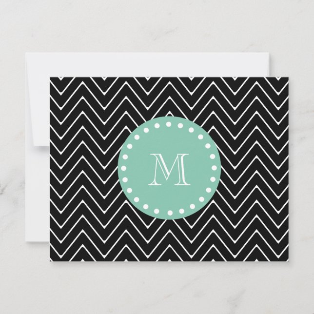 Black Chevron Mönster | Mint Grönt Monogram (Framsida)