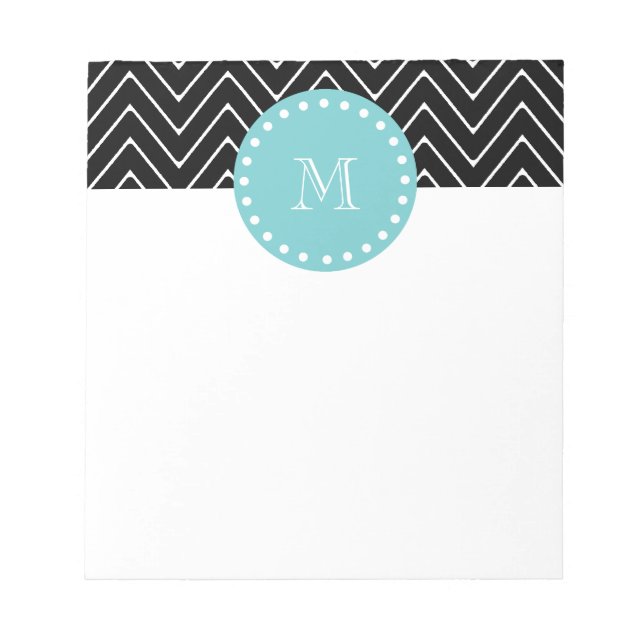 Black Chevron Mönster | Teal Monogram Anteckningsblock (Framsida)