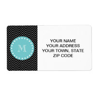Black Chevron Mönster | Teal Monogram