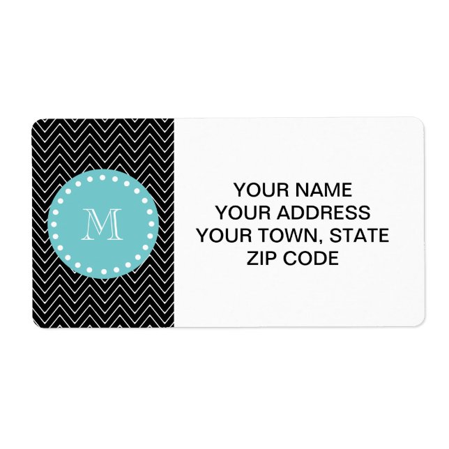 Black Chevron Mönster | Teal Monogram Fraktsedel (Framsidan)