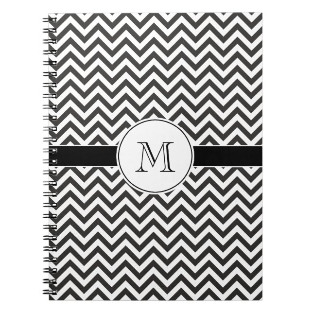 Black Chevron Rand Monogram Anteckningsbok (Framsidan)