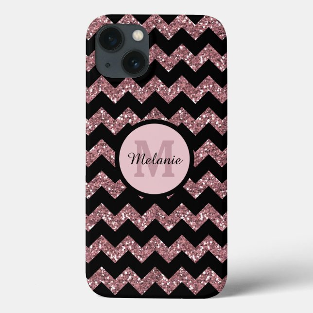Black Chevron Ro Rosa Glitter Monogram (Baksida)