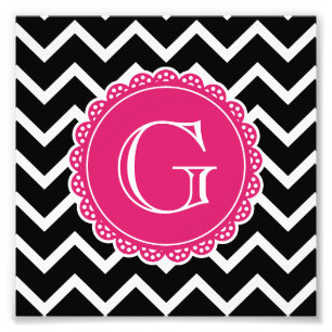Black Chevron Shock rosa Monogram Fototryck