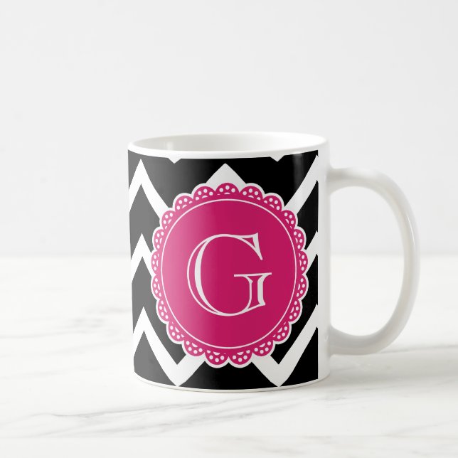 Black Chevron Shock rosa Monogram Kaffemugg (Höger)