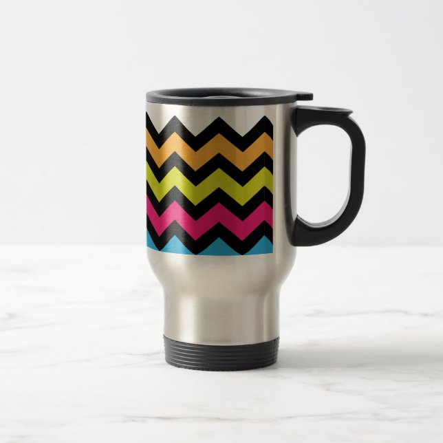Black Chevron Zigzags med Ljusa färger Resemugg (Höger)