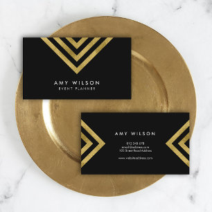Black Chic Faux Guld Geometric Event Planner Visitkort