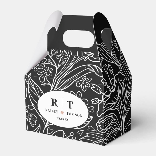 Black Chic Modern Blommigt Bröllop Presentaskar (Framsidan Sidan)