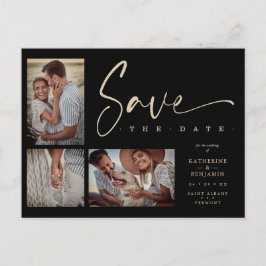 Black Chic Trendig Collage Bröllop 3 Foton Vykort