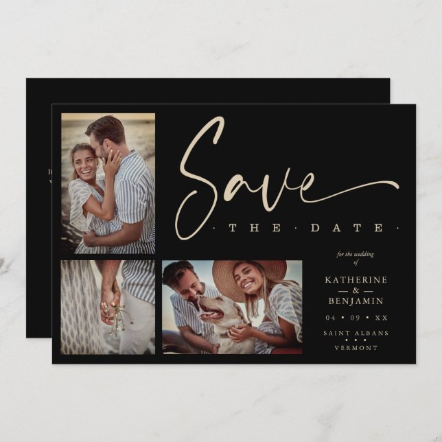 Black Chic Trendy Collage Wedding Covid19 3 Photos (Fram/baksida)