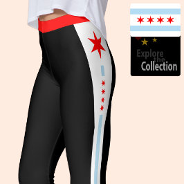 Black Chicago mode leggings, Chicago Flagga Leggings