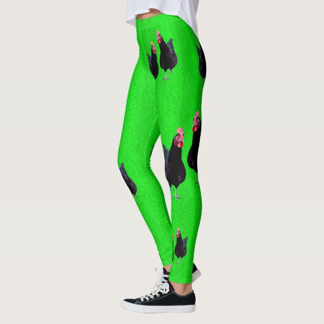 Black Chickens on Lime Green Leggings (Vänster)