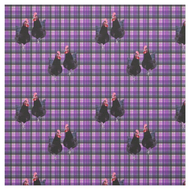 Black Chickens på Lila Tartan Tyg (Provkarta)