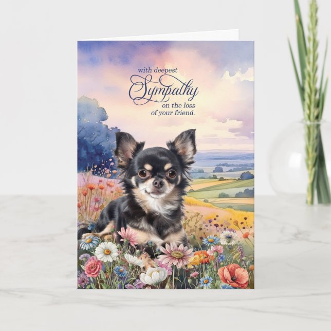 Black Chihuahua Field of Wildflowers Pet Sympathy Kort (Framsida)