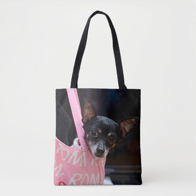 Black Chihuahua Going Shopping Tygkasse (Framsida)