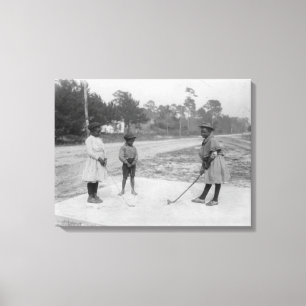 Black Children spelar Golf Photograph Canvastryck