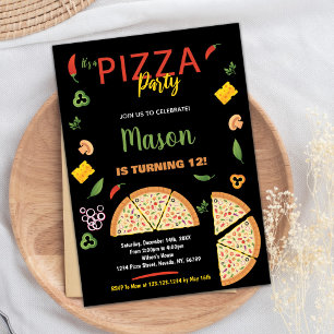 Black Chili Pizza Birthday-inbjudningar Inbjudningar