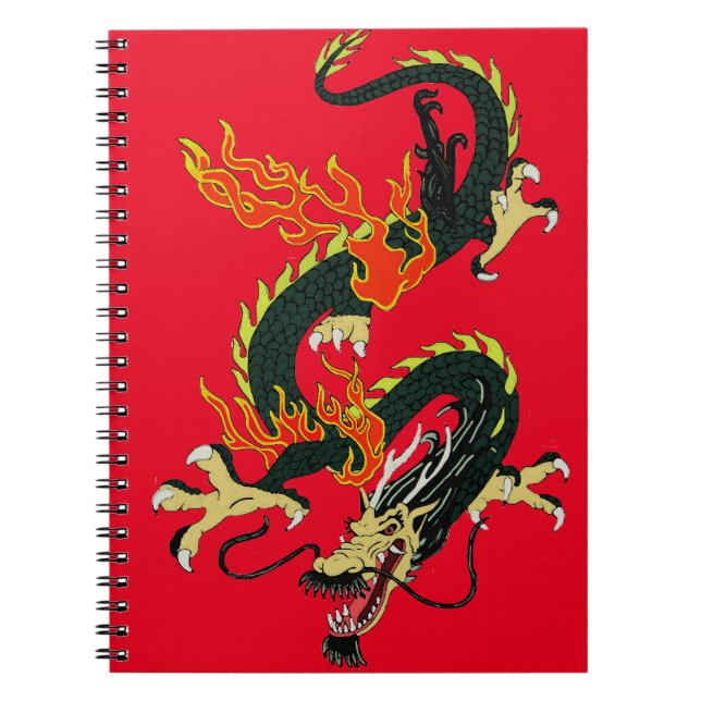 Black Chinese Dragon Notebook Anteckningsbok Med Spiral (Framsidan)