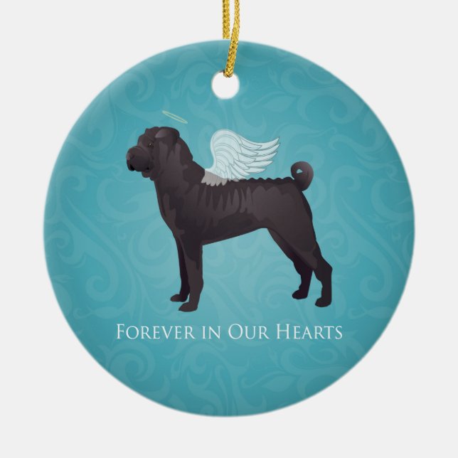 Black Chinese Shar Pei Pet Memorial och Sympathy Julgransprydnad Keramik (Framsidan)