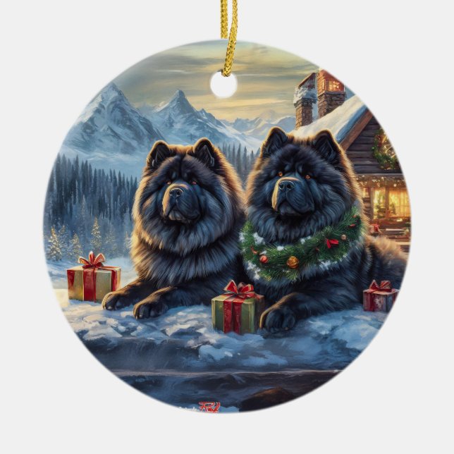 Black Chows Helgdag Design efter Rik AMeN Gill Julgransprydnad Keramik (Framsidan)