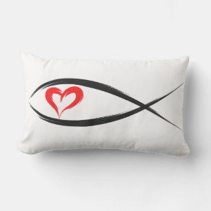Black Christian Fish with Red Heart Pillow Lumbarkudde