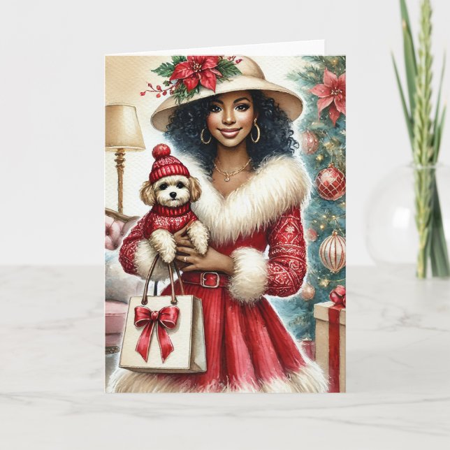 Black Christmas Card | African American Woman Card Kort (Framsida)