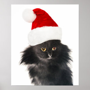 BLACK CHRISTMAS CAT MED JULTOMTEN HAT POSTER