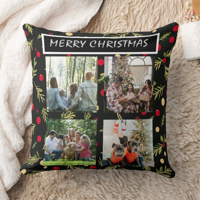 Black Christmas Patterns  4 Photo Collage Kudde (Filt)