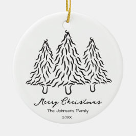 Black Christmas Trees Doodles 1 Photo Merry Joyful Julgransprydnad Keramik