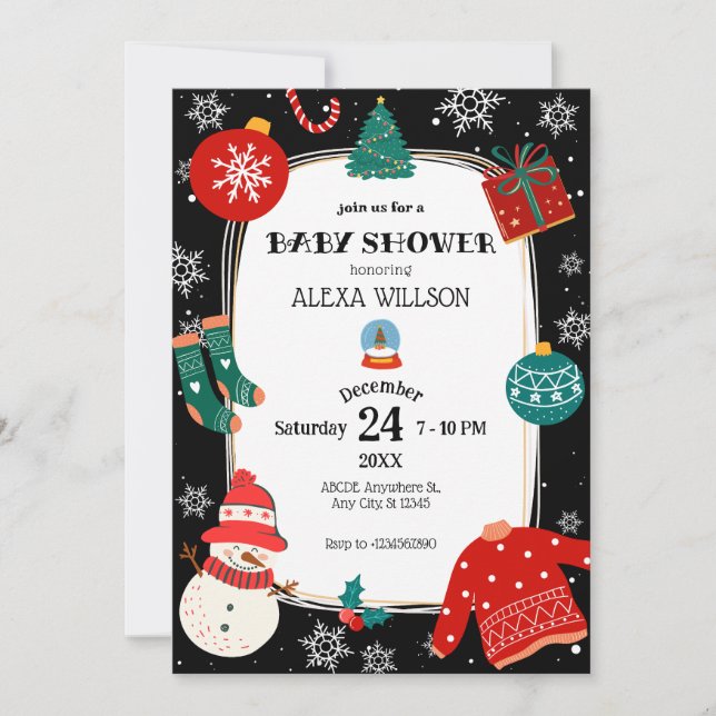 Black christmas wonderland babydusch inbjudningar (Framsida)