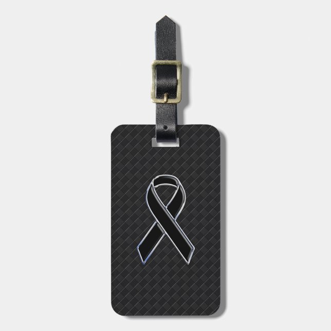 Black Chrome Stil Ribbon Awareness Bagagebricka (Vertikal Framsida)