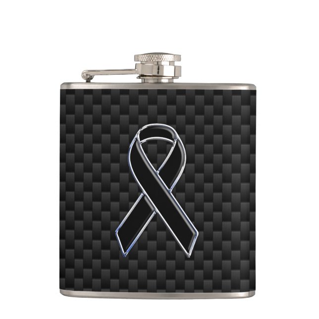 Black Chrome Stil Ribbon Awareness Carbon Fiber Fickplunta (Framsidan)