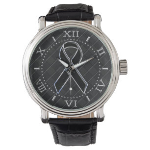 Black Chrome Stil Ribbon Awareness Dial Armbandsur