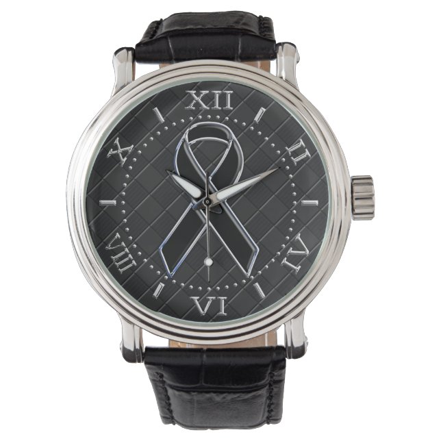 Black Chrome Stil Ribbon Awareness Dial Armbandsur (Framsida)