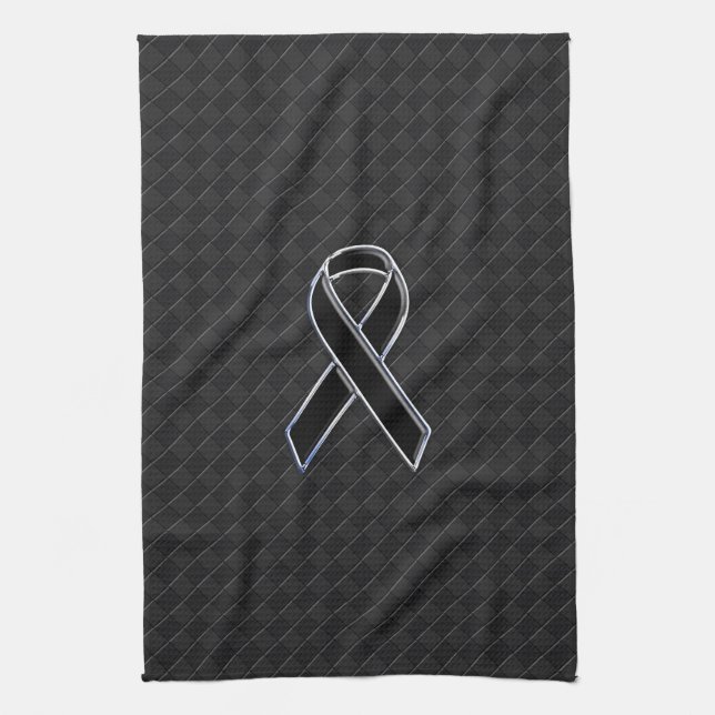 Black Chrome Stil Ribbon Awareness Kökshandduk (Vertikal)
