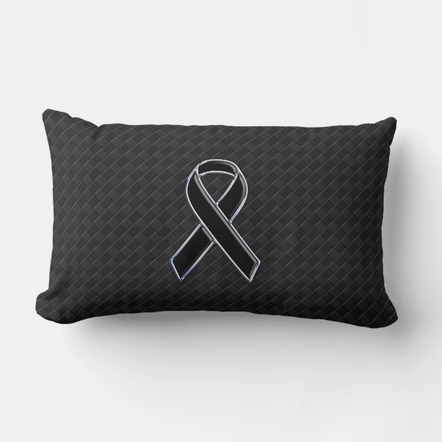 Black Chrome Stil Ribbon Awareness Lumbarkudde (Framsida)