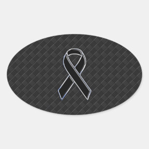 Black Chrome Stil Ribbon Awareness Ovalt Klistermärke