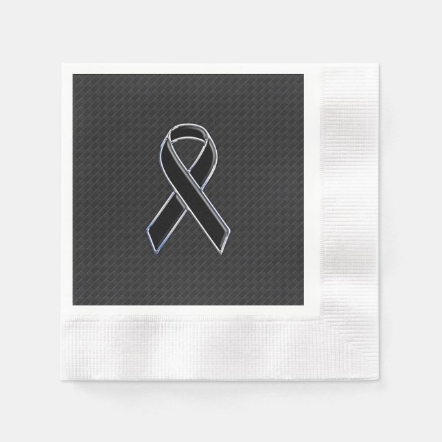 Black Chrome Stil Ribbon Awareness Pappersservett (Framsidan)