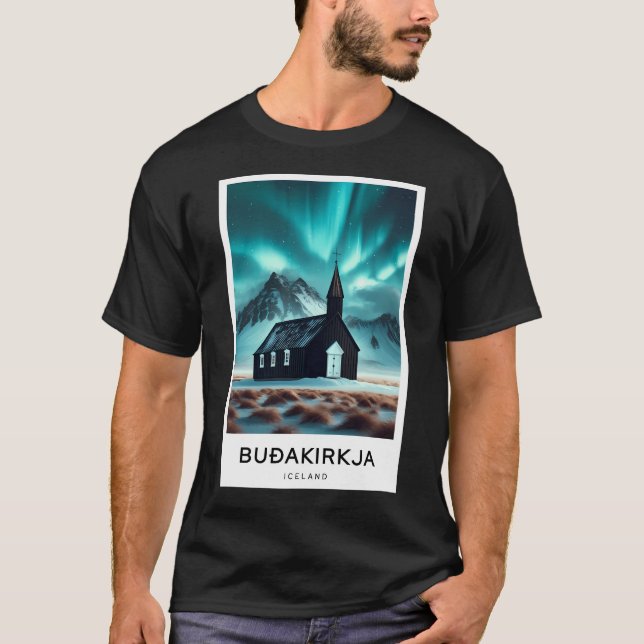 Black Church Aurora Island - Digital Travel T Shirt (Framsida)