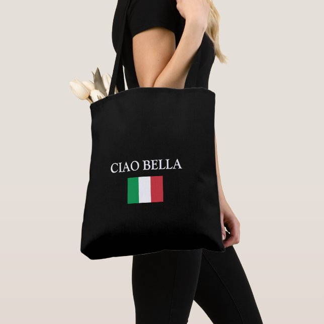 Black CIAO BELLA ITALY FLAG Tygkasse (Närbild)