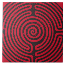 Black Circle Labyrint (Red) Fine Art Kakelplatta